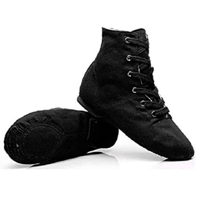 NLeahershoe Lace-up Canvas Dance Shoes Flat Jazz Boots for Practice  Suitable for Both Men and Women (2 Little Kid  Black)