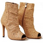 URYZE Women's Ballroom Dance Shoes Open Toe Gold Sequins 3.3 Inch Stiletto Heel Performance Dance Boots