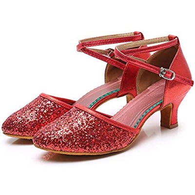 URYZE Women’s Ballroom Dance Shoes Sequin 2.2 Inch Latin Salsa Tango Social Heels Dance Shoes for Ladies