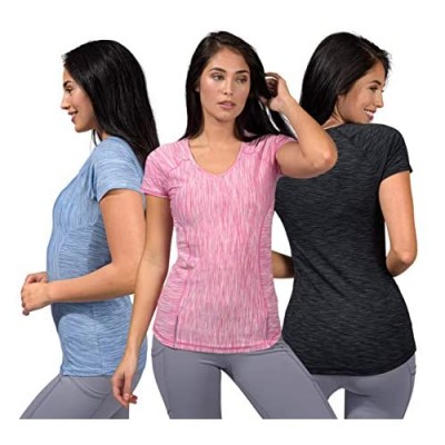 90 Degree By Reflex Athletic Fit Performance Tops 3 Pack - Moisture Wicking Yoga Top Workout Shirts for Women