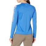Columbia Women's PFG Tidal Tee Ii Long Sleeve W/Wicking & Uva Protection Stormy Blue/Light Coral Logo 1X