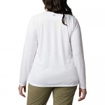 Columbia Women's PFG Tidal Tee Ii Long Sleeve W/Wicking & Uva Protection White/Cirrus Grey Logo Medium