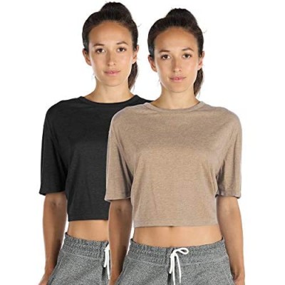icyzone Open Back Workout Top Shirts - Yoga t-Shirts Activewear Exercise Crop Tops for Women(Pack of 2)