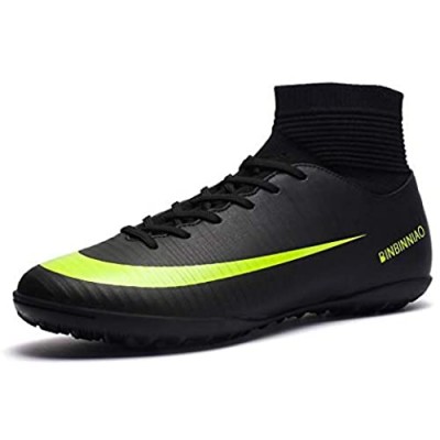 Binbinniao CR Indoor - TF Turf Cleats Boys - High Tops Ankle Boots Women Turf - Messi Outdoor Soccer Shoes - Men Size Black