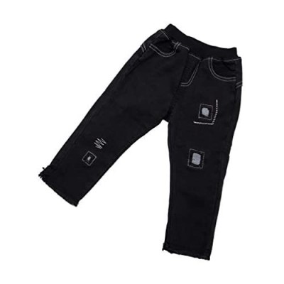 Aimama Baby Toddler Girl Boy Autumn Pants Black Elastic Cotton Velvet Jeans with Pocket for Kids