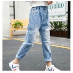 Girls Kids Ripped Distressed Denim Pants Blue Jeans Holes Stretchy Skinny Casual