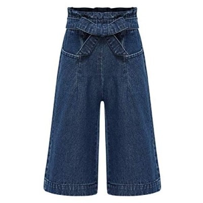 inherited Children Girls Toddler Basic High Waist Straight Jeans Flared Pants Elastic Belt Jeans Capris