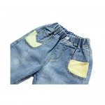 KIDSCOOL SPACE Baby & Little Girls Colorful Patchwork Decor Washed Processing Light Blue Jeans