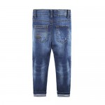 KIDSCOOL SPACE Kids Ripped Holes Fake Patched Dsign Turn Up Legs Jeans