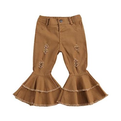 Maemukilabe Bell Bottom Denim Jeans Toddler Kid Girls Ruffle Flare Pants Leggings Trousers 1-7t