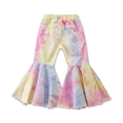 Merqwadd Toddler Little Girls Denim Jeans Bell-Bottom Ripped Ruffle Flare Pants Trousers for 2-7Years Kids