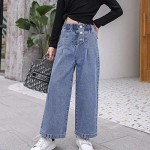 OnlyAngel Kids Girls Washed Elastic Waist Wide Leg Jeans Size 4-14 Years