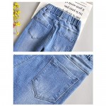 SITENG Big Girls Kids Ripped Hole Washed Elastic Waist Jeans with Bow Knot Slim Denim Pants
