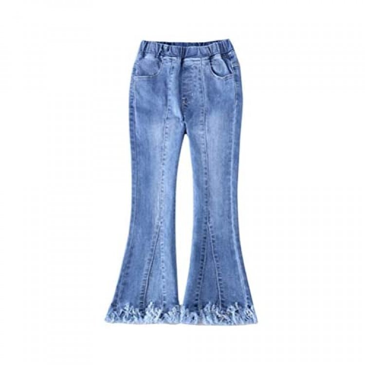 Zukzi Girls Dark Blue Mid Waist Raw Hem Flare Bell Bottom Jeans