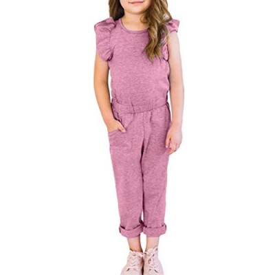 Azokoe Girls Romper Jumper Sleeveless Round Tank Top and Best Long Pants Jumpsuit with Side Pockets