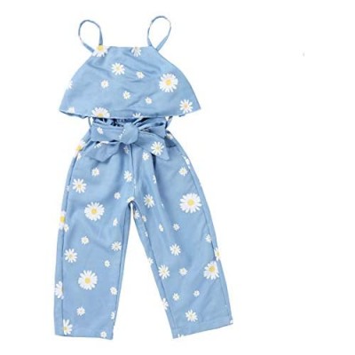 Baby Girl Clothes Blue Sleeveless Strap Jumpsuit Floral Pants Baby Girl Outfits