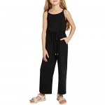 Ecrocoo Girls Summer Sleeveless Long Pants Jumpsuit Solid Color Kids Relax Fit Romper Jumpsuits with Pockets