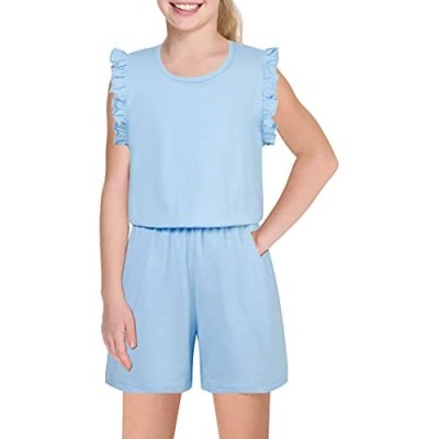 Girls Romper Shorts Jumpsuits Pants for Kids One Piece Playsuit Summer Outfits Fashion Clothes with Side Pockets 4-11 Years