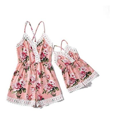 IFFEI Mommy and Me Matching Jumpsuit Outfits Floral Printed V Neck Romper Beachwear