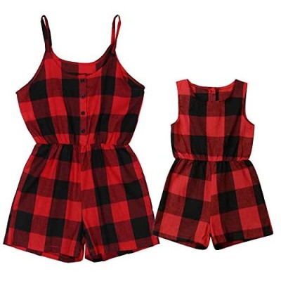 Mommy and Me Matching Clothes Sleeveless Plaid Romper Jumpsuit Family Matching One-Piece Outfits