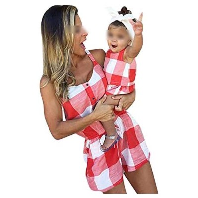 Mommy and Me Outfits Strap Jumpsuit Sleeveless Plaid Romper Mother Daughter Family Matching Clothes
