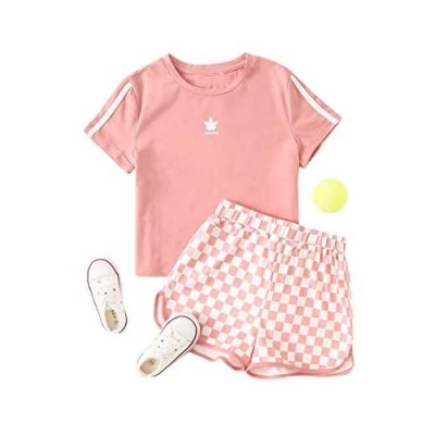 Romwe Girl's Workout Shorts Set Short Sleeve T Shirt and Shorts 2 Piece Outfit