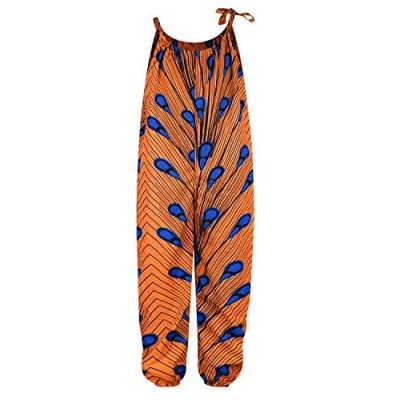 SLYRAIME Girls Kids African Traditional Pattern Straps Casual Romper Jumpsuit