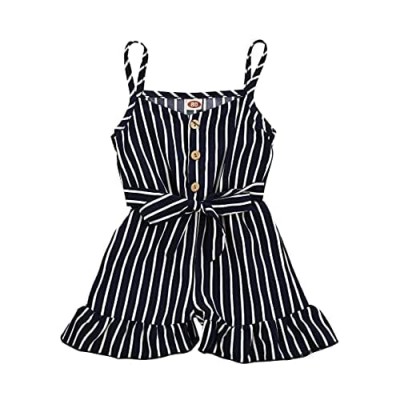 Summer Toddler Girls Suspender Romper Fresh Floral Overalls Button Strap One Piece Jumpsuits with Belt Outfits