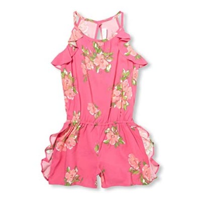 The Children's Place Girls' Big High Neck Graphic Ruffle Floral Romper