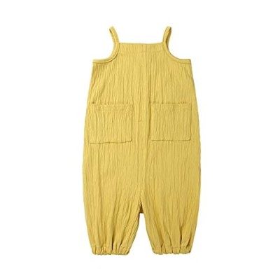 Toddler Girls Cotton Romper Sleeveless Stretchy Jumpsuit with Pockets Summer Solid Overalls