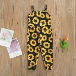 Toddler Girls Kids Floral Jumpsuit One Piece Romper Sleeveless Strap Leopard/Sunflower Overall Pants Summer Clothes