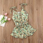 Toddler Girls Off Shoulder Ruffle Romper Top with Belt Sleeveless Strap Jumpsuit Wide Leg Shorts Pants Leopard Outfits