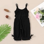 YOUNGER STAR Baby Girl Romper Casual Ruffle Sleeveless Overalls Pants with Pocket Outfits Black Gray Toddler Jumpsuit 6M-4T