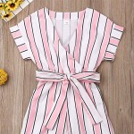 ZOWTORCY Kids Toddler Little Girl Striped V-Neck Jumpsuit Romper Outfits Overalls Pants Clothes with Bowknot Belt