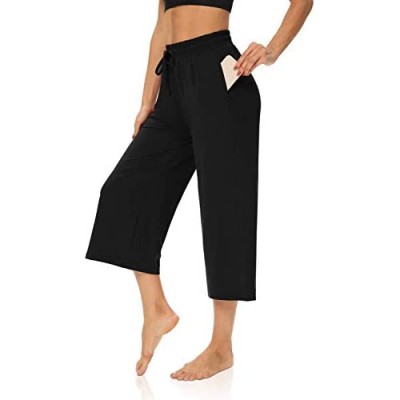 DIBAOLONG Womens Capri Pants Loose Yoga Pants Wide Leg Drawstring Comfy Lounge Pajama Capris Sweatpants with Pockets