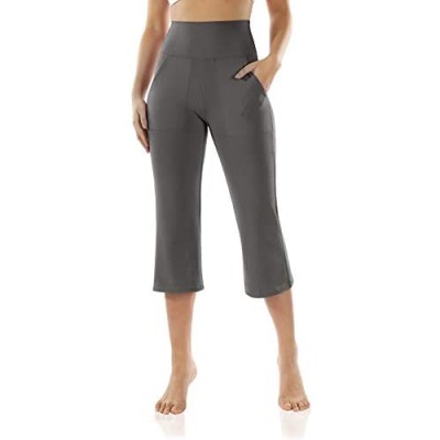 ODODOS Women's Bootleg Yoga Capris with Pockets High Waisted Bootcut Yoga Capris Tummy Control Work Capri Pants for Women