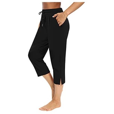 Sarin Mathews Womens Capri Yoga Pants Loose Workout Joggers Drawstring Sweatpants Lounge Pajama Capris Pants with Pockets