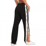 SOLY HUX Women's Sporty High Split Side Striped Joggers Snap Button Track Pants