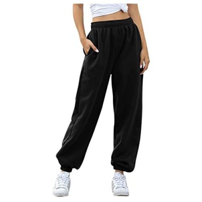 Women's Cinch Bottom Sweatpants Pockets High Waist Sporty Gym Athletic Fit Jogger Pants Lounge Trousers