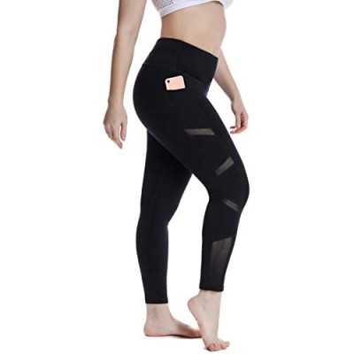 YOHOYOHA Women’s Yoga Pants Plus Size Breathable Mesh Splice Tummy Control Best Long Workout Fitness Pants for 4 Way Stretch