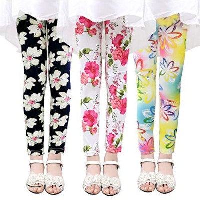 3 Pack Toddler Girls Stretch Legging Kids Soft Patterns Pants Classic Ankle Length Trousers 2-11 Years Old