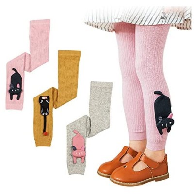 BOOPH 3 Pack Girls Legging Pants Cat Knit Footless Baby Toddler Tights 1-8 Year