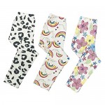 FreeNFond Girls Stretch Leggings Kids Floral Tight Yoga Pants Ankle Length 3 Pack