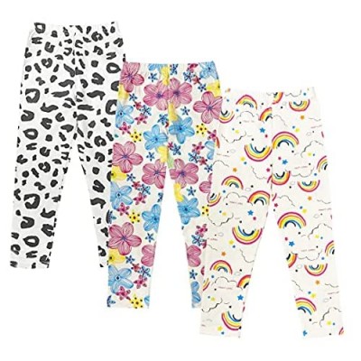 FreeNFond Girls Stretch Leggings Kids Floral Tight Yoga Pants Ankle Length  3 Pack