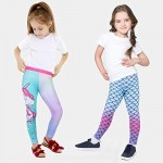 Girls Stretch Leggings Kids Mermaid Unicorn Print Ankle-Length Pants Tights 2 Pack Size 4-13