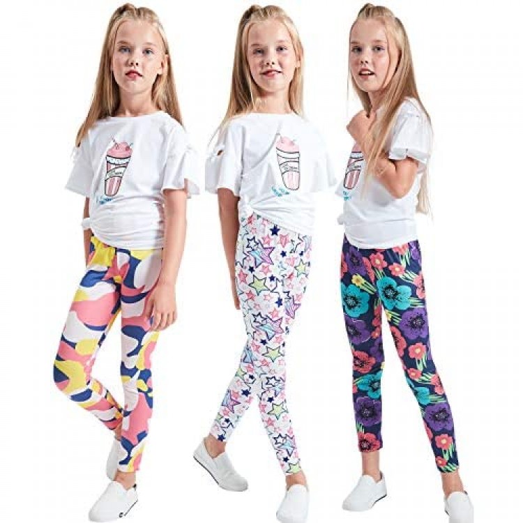 LUOUSE Multipack Cute Printed Girls Stretch Leggings Ankle Length 4-13 Years
