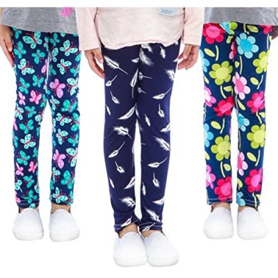 slaixiu 3-Pack Printing Flower Girl Leggings Kids Classic Pants 4-13Y