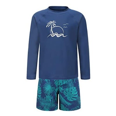 Boys Long Sleeve Rash Guard UPF 50+ Swim Shirts Swim Top Sun Shirt for Kids Swimwear Set
