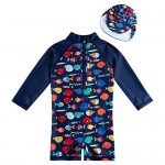 uideazone Little Boys Long Sleeve One Piece Swimsuit Rash Guard with Sun Hat UPF 50+ Sun Protection 3-24 Months