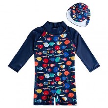 uideazone Little Boys Long Sleeve One Piece Swimsuit Rash Guard with Sun Hat UPF 50+ Sun Protection 3-24 Months